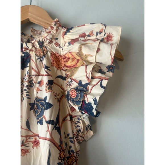 Ulla Johnson Floral Ruffle Tiered Babydoll Mini Dress Cream Blue Ochre - Picture 13 of 16